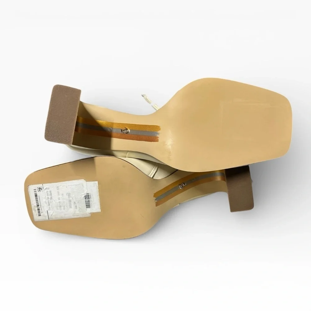🌻NEW w/box Sam Edelman Irie Ivory Leather Square Toe Block Heel Ankle Booties 6